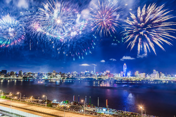 Taipei, Tamsui River, Dadao, Mid-Autumn Festival, fireworks scenery film
