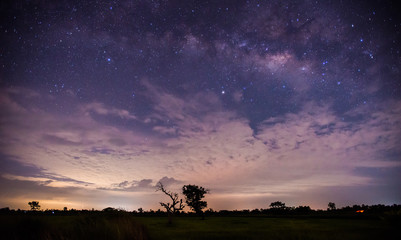 Panorama blue night sky milky way and star on dark background.Universe filled, nebula and galaxy...