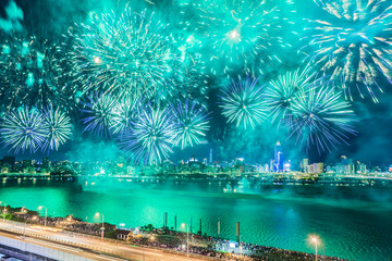 Fototapeta na wymiar Taipei, Taiwan, Dadaoyan fireworks show scenery film
