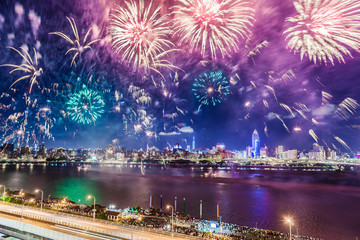 Taipei, Taiwan, Dadaoyan fireworks show scenery film