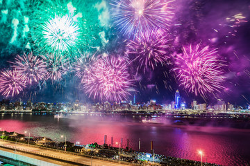 Taipei, Taiwan, Dadaoyan fireworks show scenery film