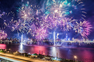 Taipei, Taiwan, Dadaoyan fireworks show scenery film