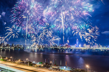 Taipei, Taiwan, Dadaoyan fireworks show scenery film