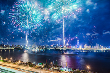 Taipei, Taiwan, Dadaoyan fireworks show scenery film