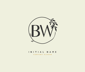 B W BW Beauty vector initial logo, handwriting logo of initial signature, wedding, fashion, jewerly, boutique, floral and botanical with creative template for any company or business.