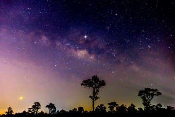 Panorama blue night sky milky way and star on dark background.Universe filled, nebula and galaxy...