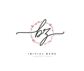 B Z BZ Beauty vector initial logo, handwriting logo of initial signature, wedding, fashion, jewerly, boutique, floral and botanical with creative template for any company or business.