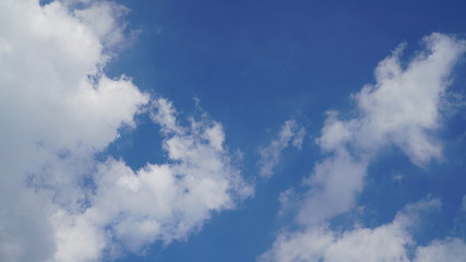 White cloud and blue sky background with copy space