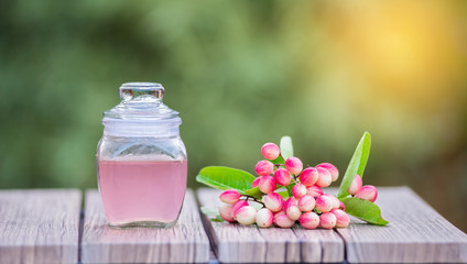 Bengal-Currants Laying on the floor, on a natural background.Bengal-Currants, fermented water in jars, for refreshing drinks.Healthy fruit concept.
