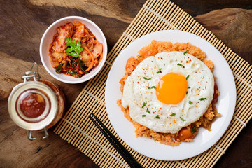 Kimchi fried rice with fried egg on top, Korean food