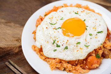Kimchi fried rice with fried egg on top, Korean food