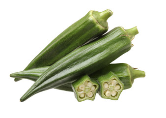 Fresh young okra isolated on white background