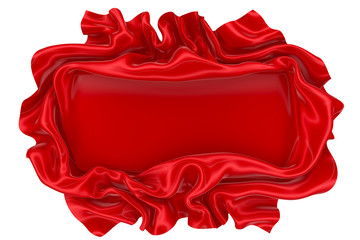 Abstract red wavy satin or silk fabric with folds on the sides and a smooth surface in the center. 3d rendering image.