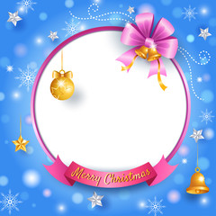 Fototapeta na wymiar Merry Christmas an Happy New Year blue bokeh background 