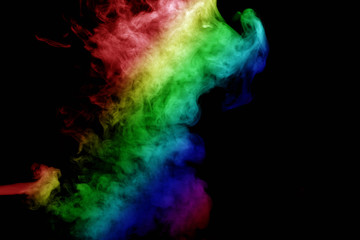 Abstract smoke isolated on black background,Rainbow powder