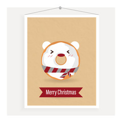 sweet donut christmas wearing scarf put on frame hang on wall.decoration house bakery shop cute face kawaii style.bear happy red nose photo card cartoon.yummy and pastel brown