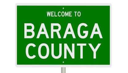Rendering of a green 3d highway sign for Baraga County