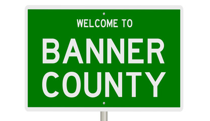 Rendering of a green 3d highway sign for Banner County