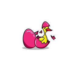 Duckling out of the pink egg Logo Vector Icon Illustration
