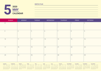 May 2020 desk calendar vector illustration