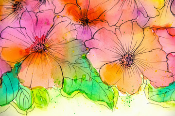 Fototapeta premium Watercolor painting impressionism style, textured painting, floral still life, color painting, floral pattern painting. Abstract flowers