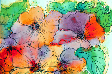 Watercolor painting impressionism style, textured painting, floral still life, color painting,...