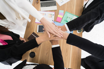 group business people hands were collaboration to trust in business success concept of teamwork...