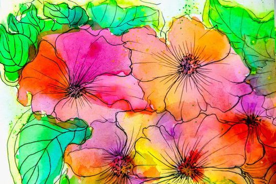 Watercolor painting impressionism style, textured painting, floral still life, color painting, floral pattern painting. Abstract flowers. © kolyadzinskaya