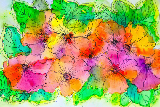 Watercolor painting impressionism style, textured painting, floral still life, color painting, floral pattern painting. Abstract flowers © kolyadzinskaya