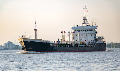 Fototapeta premium The boat tanker on Chao Phraya river in Samut Prakan, Thailand.