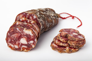 pork dry sausage isolated on white background