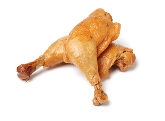 grilled chicken leg  on white background 