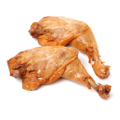 grilled chicken leg  on white background 