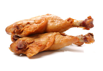 grilled chicken leg  on white background 