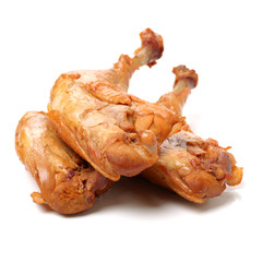 grilled chicken leg  on white background 