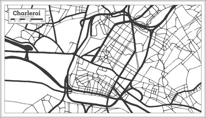Charleroi Belgium City Map in Black and White Color. Outline Map.