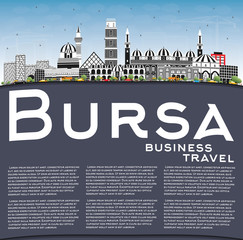 Bursa Turkey City Skyline with Color Buildings, Blue Sky and Copy Space.