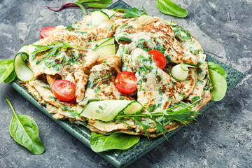 Homemade pancakes with herbs