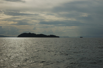 The evening sun reflecting in the water on the way from Koh Tao to Chumphon, Thailand