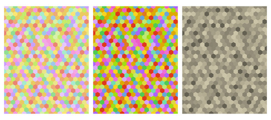 Vector design of hexagon pattern in 3 color styles