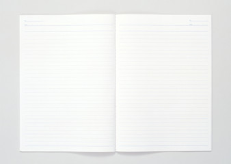 blank open notebook isolated on white background