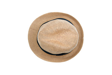 straw hat isolated on a white background. Top view.