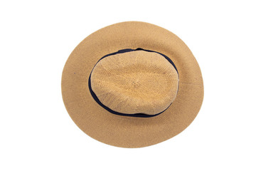 straw hat isolated on a white background. Top view.