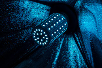 LED neon lamp close up , softbox equipment for lightning , light sourse