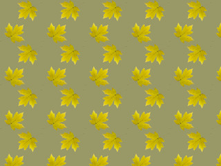 Seamless pattern of yellow autumn leaves on a gray background.