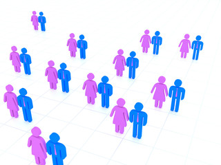 3d people- many couples  standing in a white background-3d rendering