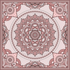 Beautiful bandana print with floral pattern in dusty rose colors. Vector design.
