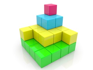 Toy cubes of different colors stacked on top of each other