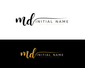 M D Initial handwriting logo vector. Hand lettering for designs.