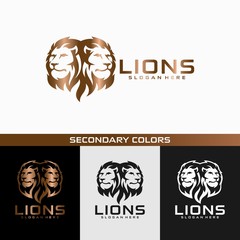 Lion Head Logo Design Vector, Silhouette of Lion,head two lion Vector illustration